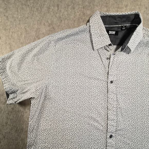 Dkny Other - DKNY MENS WHITE W GREY LOGO PRINT BUTTON-UP SHORT SLEEVE SHIRT XL